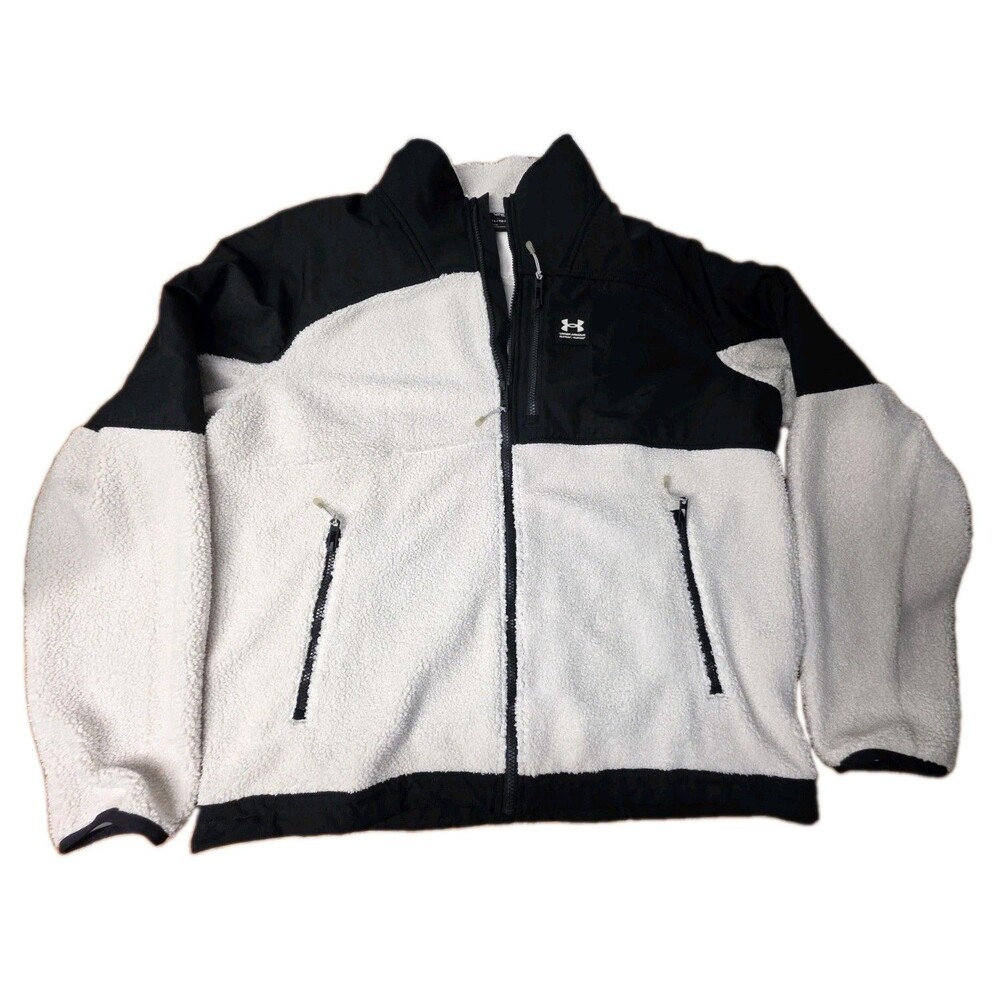 Under Armour Loose Fit Black and White Fleece Jacket Men's Size XL Pockets